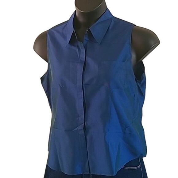 Excellent Condition Express Women’s Navy Silk Sleeveless Button-Up Blouse 13/14 - Picture 4 of 7